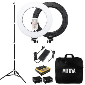 *ZESTAW* Lampa LED RING MITOYA RL480 45cm + statyw PENGUIN + dodatkowe baterie i ładowarka Patona