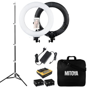 *ZESTAW* Lampa LED RING MITOYA RL480L 45cm + statyw PENGUIN + dodatkowe baterie i ładowarka Patona
