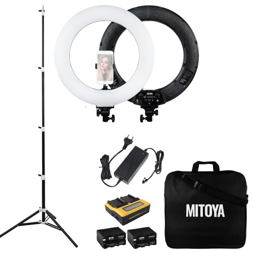 *ZESTAW* Lampa LED RING MITOYA RL480L 45cm + statyw PENGUIN + dodatkowe baterie i ładowarka Patona