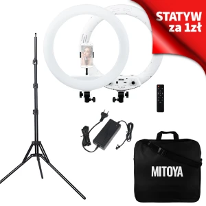 *ZESTAW* Lampa LED RING MITOYA MTY18C WHITE 45cm + statyw BLACK IBIS