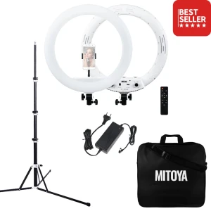 *ZESTAW* Lampa LED RING MITOYA MTY18C WHITE 45cm + statyw YOGA